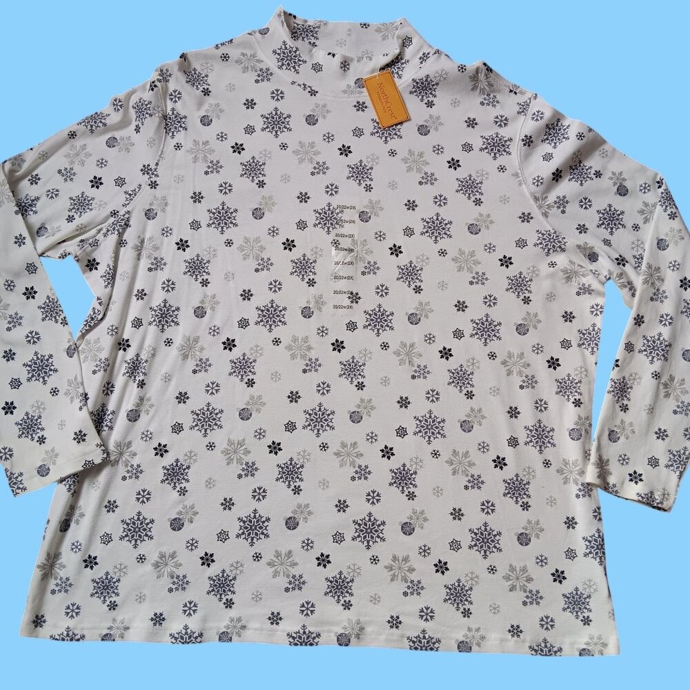 NEW Women's Snow Flake LS T-shirt 2X LS NORTHCREST White 20W/22W $19.99 NEW